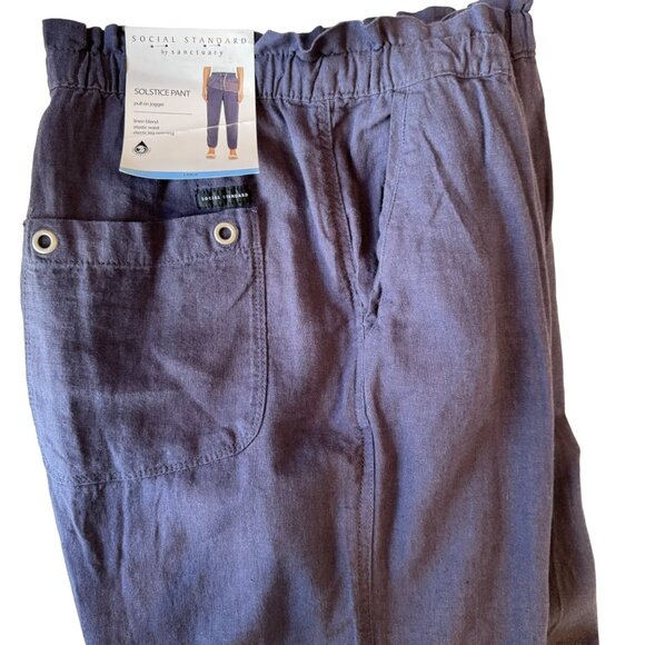 Social Standard Sanctuary Linen Jogger Pants Womens Size Large Blue Pull On New - Picture 3 of 13